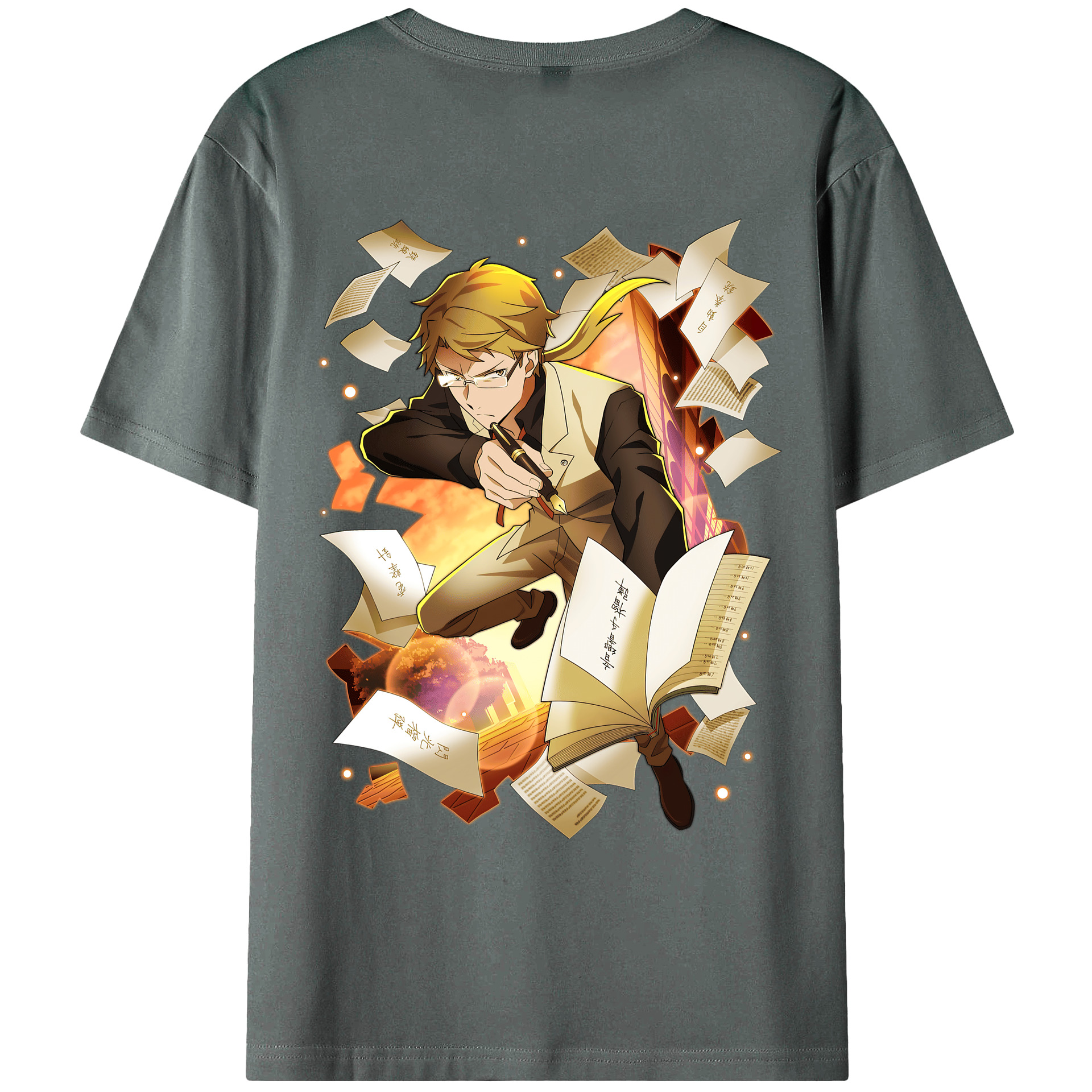 （画像用） 文豪ストレイドッグス Bungo Stray Dogs 綿100％ メンズ半袖Tシャツ（バックプリント） 通気性